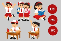Back to School Boy and Girl in Action Cartoon Character Product Image 3
