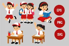 Back to School Boy and Girl in Action Cartoon Character Product Image 3
