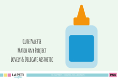 Blue glue bottle with orange cap in minimalist style, perfect for school crafts and printables