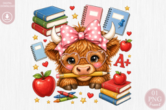 Back to School Highland Cow PNG Product Image 1