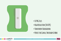 Green pencil sharpener clipart from back to school collection, isolated on light background