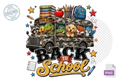Back to School PNG Camo School Bus, Cute Animal First Day of Product Image 1