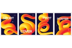 Abstract Poster Set with 3D Curved Orange Lines Product Image 1