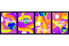 Vibrant Geometric Poster Set with 3D Curved Line Shapes Product Image 1