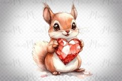 Gemstone Heart Squirrel - Watercolor Animal Illustration Product Image 1
