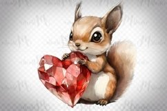 Gemstone Heart Squirrel - Watercolor Animal Illustration Product Image 1