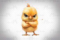 Grumpy Chick - Watercolor Bird Clipart PNG Product Image 1