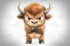 Grumpy Bison - Watercolor Animal Clipart PNG Product Image 1