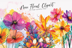 Neon watercolor flower bouquet clipart sublimation Product Image 1