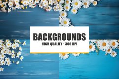 Daisy flowers on blue wooden background spring digital paper Product Image 1