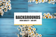 Daisy flowers on blue wooden background spring digital paper Product Image 1