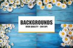 Daisy flowers on blue wooden background spring digital paper Product Image 1