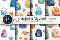 Backpacks Designed as Tiny Planets Watercolor Digital Paper Product Image 1