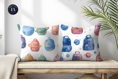 Watercolor Backpacks Shaped Like Tiny Planets Digital Paper Product Image 2
