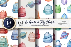 Watercolor Backpacks Shaped Like Tiny Planets Digital Paper Product Image 1