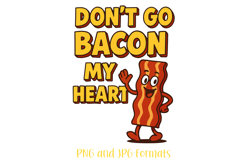 Bacon My Heart Pun Logo Slogan Illustration PNG Cartoon