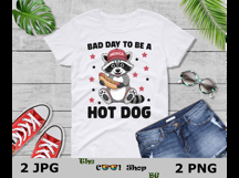 Bad Day To Be A Hot Dog PNG JPG, Funny 4th Of July Raccoon Product Image 3