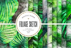 Green Foliage Sketch Digital Paper - Plants Scrapbook Paper Product Image 1