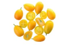 Stock Photo - Group of fresh kumquat close up top view. Product Image 1