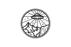 Badge nature wildlife and ufo monoline or line art style Product Image 1