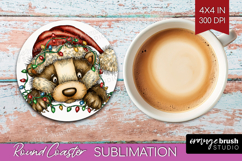 Badger Tangled In Christmas Lights Round Coaster Funny Xmas Product Image 1