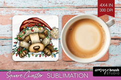 Badger Tangled In Christmas Lights Square Coaster Funny Xmas Product Image 1