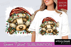 Badger Tangled In Christmas Lights Square Tshirt Background Product Image 1