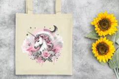 Unicorn Moon Flowers Stars Clipart |T-shirt, Mug PNG Product Image 7