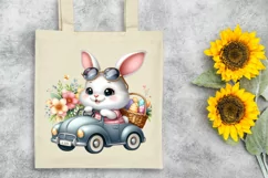 Easter Bunny Driving Egg Flower, Clipart |T-shirt, Mug PNG Product Image 6