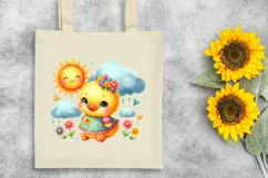 Cute Duckling Sun Rain Flower, Clipart |T-shirt, Mug PNG Product Image 7