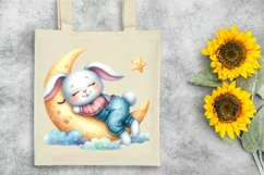 Cute Bunny Wearing Clothes Sleeping Flower, Clipart Product Image 6