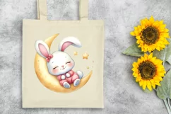 Cute Bunny Easter Bunny Sleeping on Moon Flower, Clipart Product Image 7