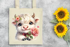 Cute Highland Cow Pink Rose Love Flowers |T-shirt, Mug, Tumb Product Image 7