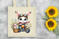 Easter Bunny on a Motorbike With Eggs Flower, Clipart Product Image 7
