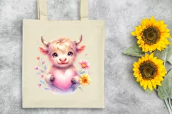 Pink Baby Highland Cow Spring Love Flowers |T-shirt, Mug Product Image 7
