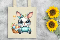 Easter Bunny Driving a Green Car Egg Flower Sun , Clipart Product Image 7
