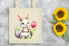 Easter Bunny with Tulip Flower, Clipart |T-shirt, Mug PNG Product Image 1