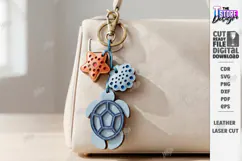 Leather Keychain Laser Cut | Bag Charm | Sea Turtle Bag Tag Product Image 1