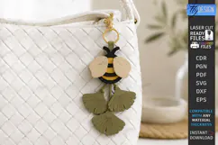 3D Leather Bag Charm Laser Cut | Bee | Floral Accessory SVG Product Image 1