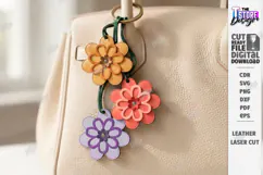 Leather Keychain Laser Cut | Bag Charm | Flower Bag Tag SVG Product Image 1