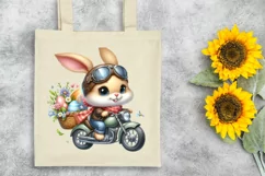 Easter Bunny Driving a Retro Motorcycle Egg Flower, Clipart Product Image 7