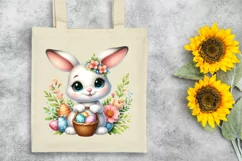 White Cute Easter Bunny Egg Flower, Clipart |T-shirt, Mug Product Image 7