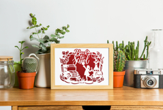 School Scene Silhouette and Floral Frame Product Image 3