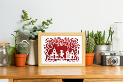 School Scene Silhouette and Floral Frame Product Image 3