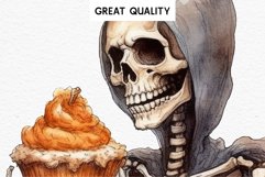 watercolor Baker Skeleton Cake, spooky clipart, nursery, Creepy halloween decoration art image Baker Skeleton Skull Halloween Creepy Clipart PNG Scrapbook Fairy Tale Art Image Watercolor Transparent Print illustration sublimation creepy printable digital