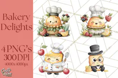 Sweet Treats Bakery Clipart PNG, Adorable Pastry Chefs Product Image 1