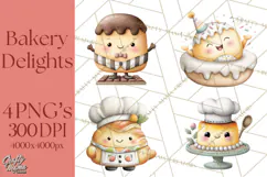 Sweet Treats Bakery Clipart PNG, Adorable Pastry Chefs Product Image 1