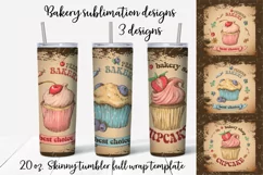 Bakery sublimation design Skinny tumbler wrap design 