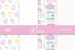 Baking digital paper featuring kitchen mixers, utensils and recipe inspired patterns