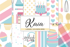 Pastel baking digital paper pack with cupcake and cooking patterns
